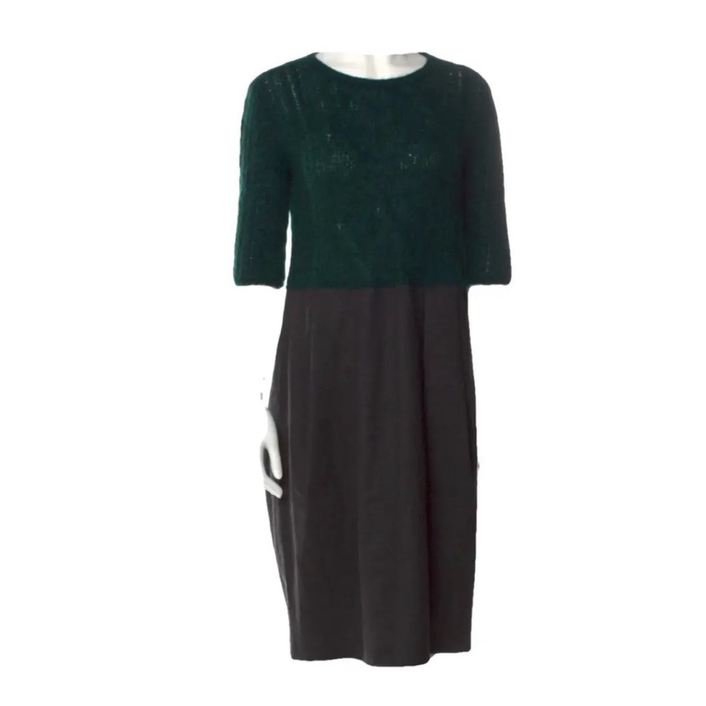 Vionnet Dark Green and Black Wool Midi Dress